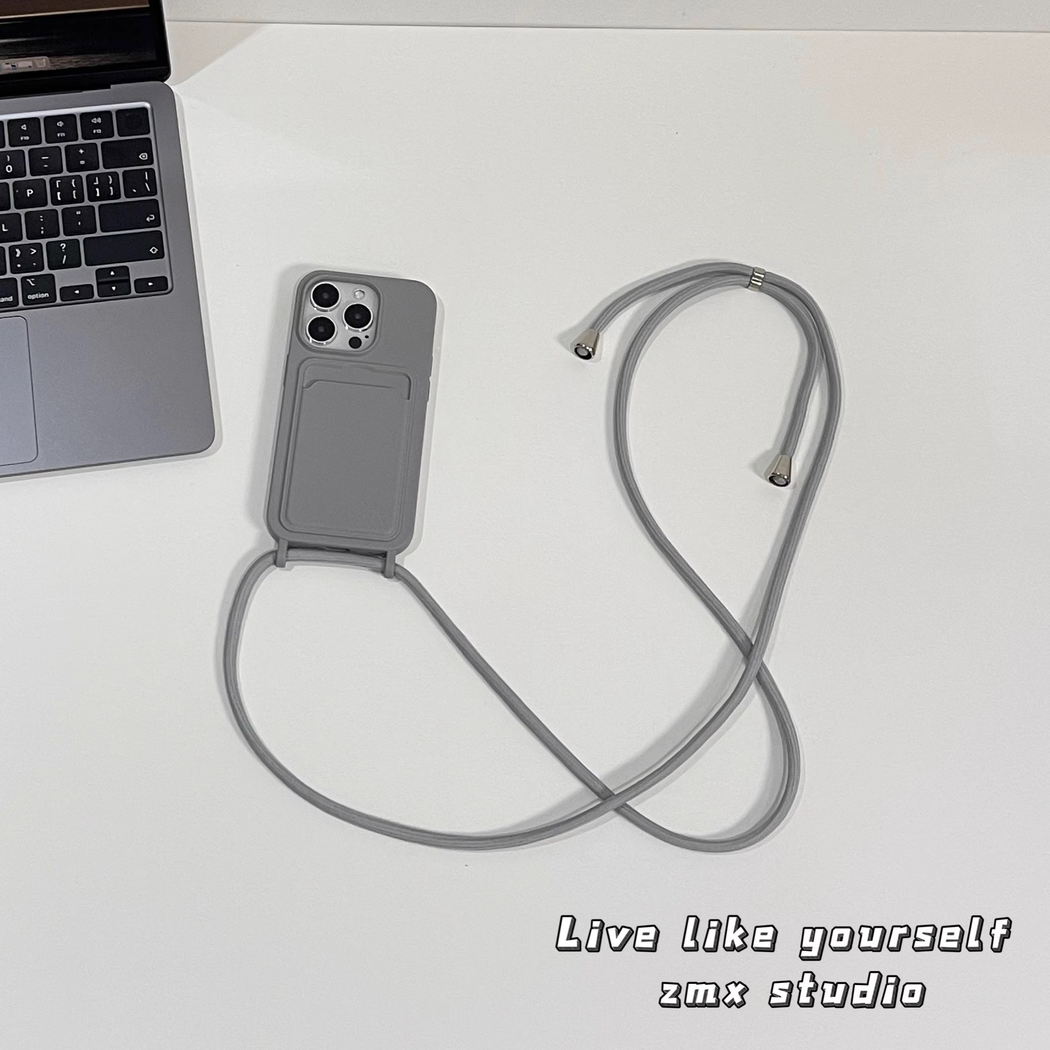 ins风秋冬复古棕高级灰斜跨可调节背带挂绳插卡手机壳适用17iPhone15promax14软壳硅胶苹果16/13保护套12/11