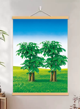 发财树装饰挂画绿色护眼图发财树招财聚财吉祥画客厅走廊玄关壁画