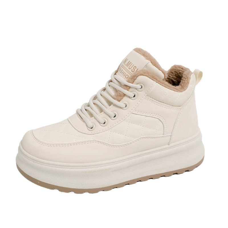 冬季加绒女鞋百搭厚底高帮保暖加厚软底棉鞋女外穿超软运动板鞋女