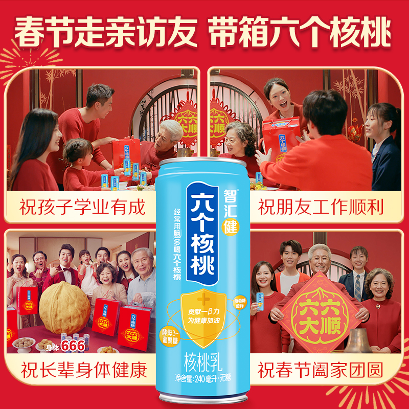 【年货礼盒】六个核桃旗舰店植物蛋白核桃奶240ml*12罐饮料整箱