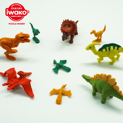IWAKO日本文具岩泽趣味学生橡皮仿真动物套装款新款造型大型恐龙 - 图0