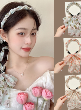 复古碎花飘带头发发箍女款编发