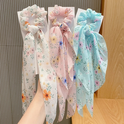 丝巾碎花发带发绳女绑发头绳发饰扎头发飘带夏季蝴蝶结猪大肠发圈 - 图2
