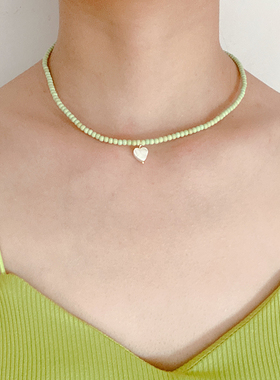 轻奢小众颈链高级设计感配饰锁骨链彩色松石串珠爱心贝壳项链女夏