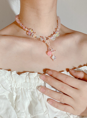 高级感森系小串珠颈链锁骨链配饰彩色水晶项链女夏天轻奢小众设计