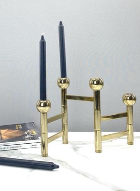 金银色折叠创意金属大理石多头蜡烛台北欧现代摆件样板间软装饰品