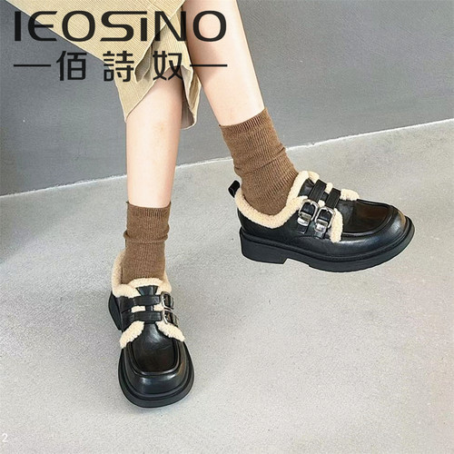 366527812佰诗奴2025新款加绒女百搭皮带扣小皮鞋冬季保暖乐福鞋 - 图3