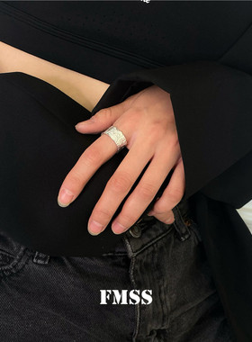 宽戒指男女925纯银开口可调节个性小众时尚设计感情侣一对ins叠戴