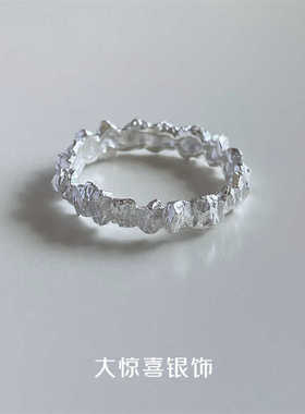 925纯银小众设计不规则纹理ins风肌理个性潮时尚通勤男女戒指