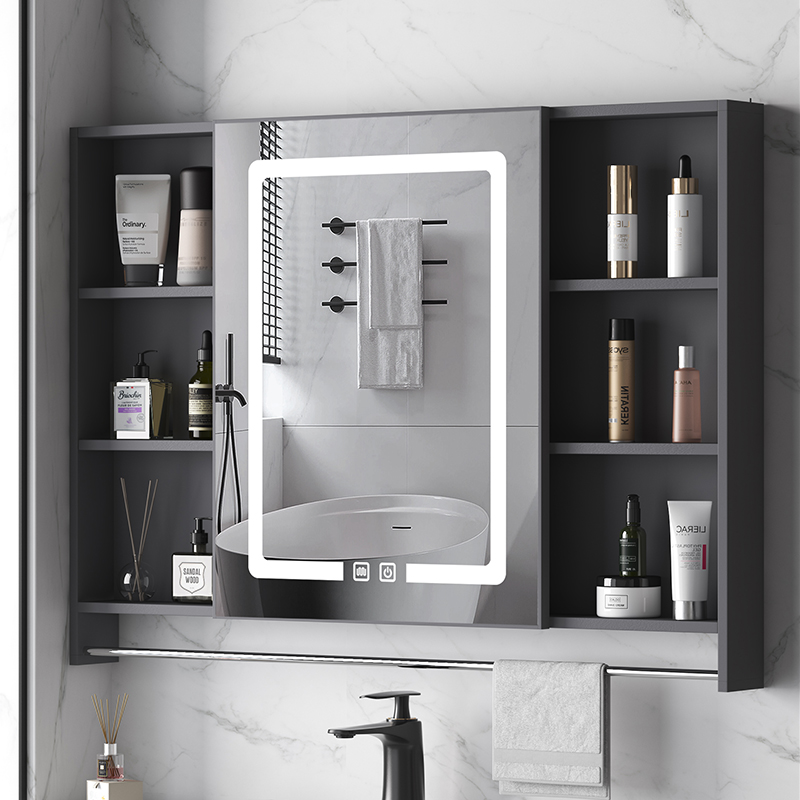智能浴室镜柜卫生间单独挂墙式带感应灯美妆镜子背收纳组合太空铝多图4