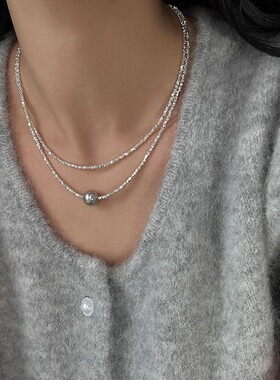 S925纯银碎银珍珠毛衣项链女珍珠毛衣链轻奢高级感锁骨链生日礼物