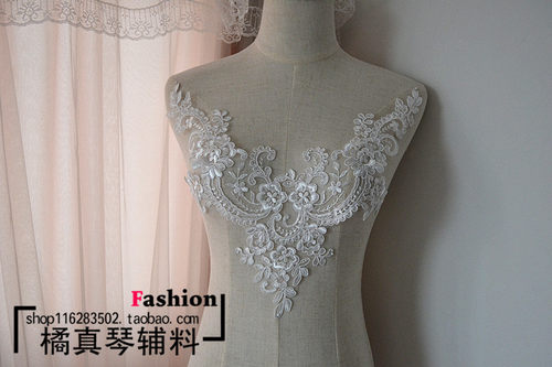 婚纱礼服演出服度假裙仙女裙前胸后背蕾丝贴花 V型领口蕾丝贴片 - 图2