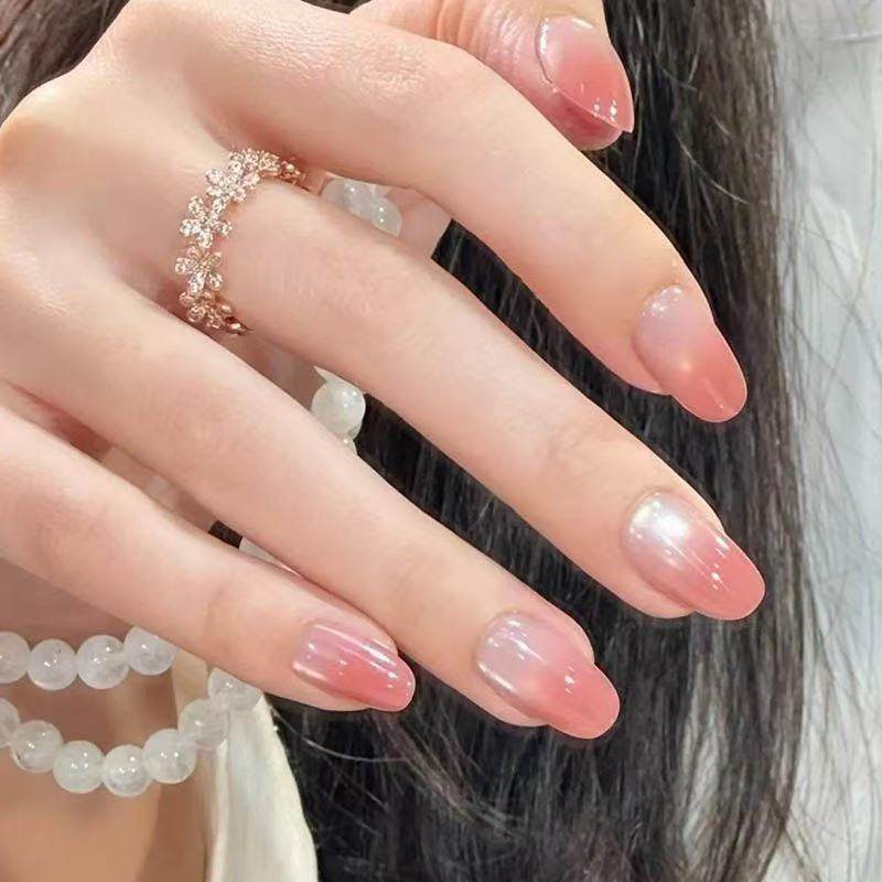 白桃豆沙渐变穿戴甲蜜桃裸纯欲简约水蜜桃显白ins高级美甲可拆卸,淘宝优惠券,粉丝福利购,淘宝优惠卷