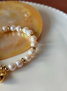 原创设计金饭碗天然淡水珍珠好运女手链新年限定款轻奢小众礼物