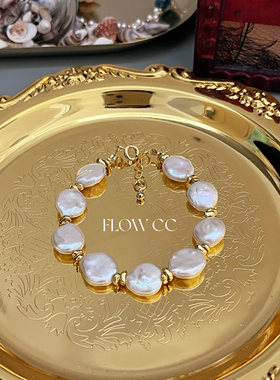 小众设计vintage复古碎银宫廷天然纽扣珍珠女手链闺蜜礼物百搭