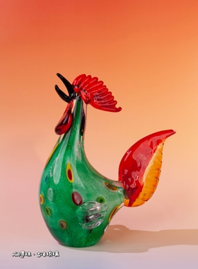 人间遗珠琉璃公鸡大吉大利摆件装饰品家居客厅玄关桌面摆件送礼