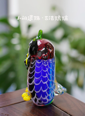 人间遗珠齐刘海琉璃猫头鹰摆件