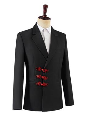 影楼主题西服红盘扣复古礼服男士中式婚纱照写真拍照演出服黑西装