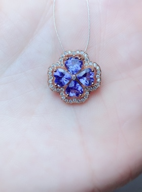 心形5×5天然坦桑石吊坠s925银浅紫色宝石纯银镶嵌大气时尚饰品坠