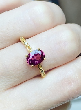 丛利6×8天然镁铝戒指女款925银镶嵌红色戒黄金色女戒清新时尚款