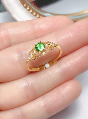 丛利 圆4.3天然沙佛莱戒指女s925银黄金色时尚经典大气女戒指