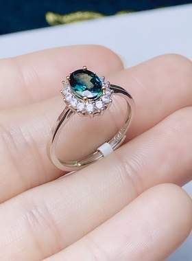 5×7天然蓝宝石戒指s925银蓝色宝石纯银镶嵌大气时尚饰品戒
