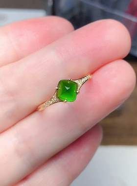 丛利S925纯银天然透辉石戒指方形糖塔绿色菱形银托精品时尚简约款