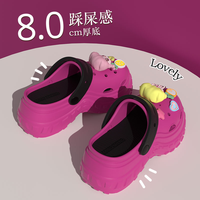多巴胺洞洞鞋女夏季外穿踩屎感厚底增高沙滩防滑不臭2025新款拖鞋 - 图3