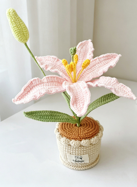 手工编织毛线百合花向日葵盆栽