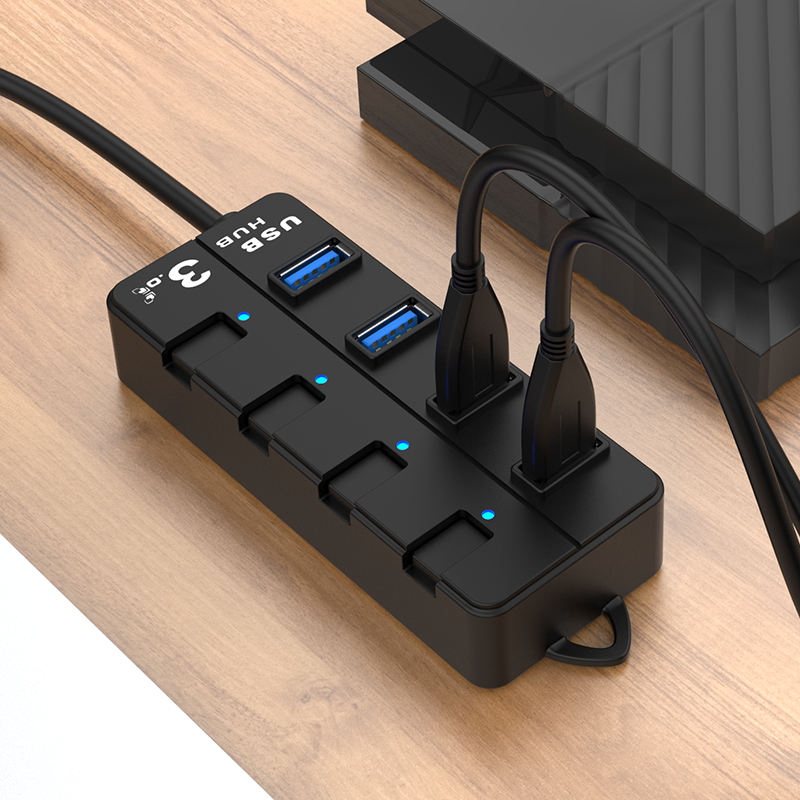 usb3.0分線器獨立開關帶電源一拖四hub多介面ubs擴充套件器集線器多功能拓展多頭轉換器電腦外接usp轉接頭插座
