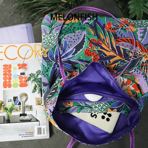 MELONFISH【热带雨林】春新韩国进口彩色涂鸦印花时尚面料帆布包s - 图2