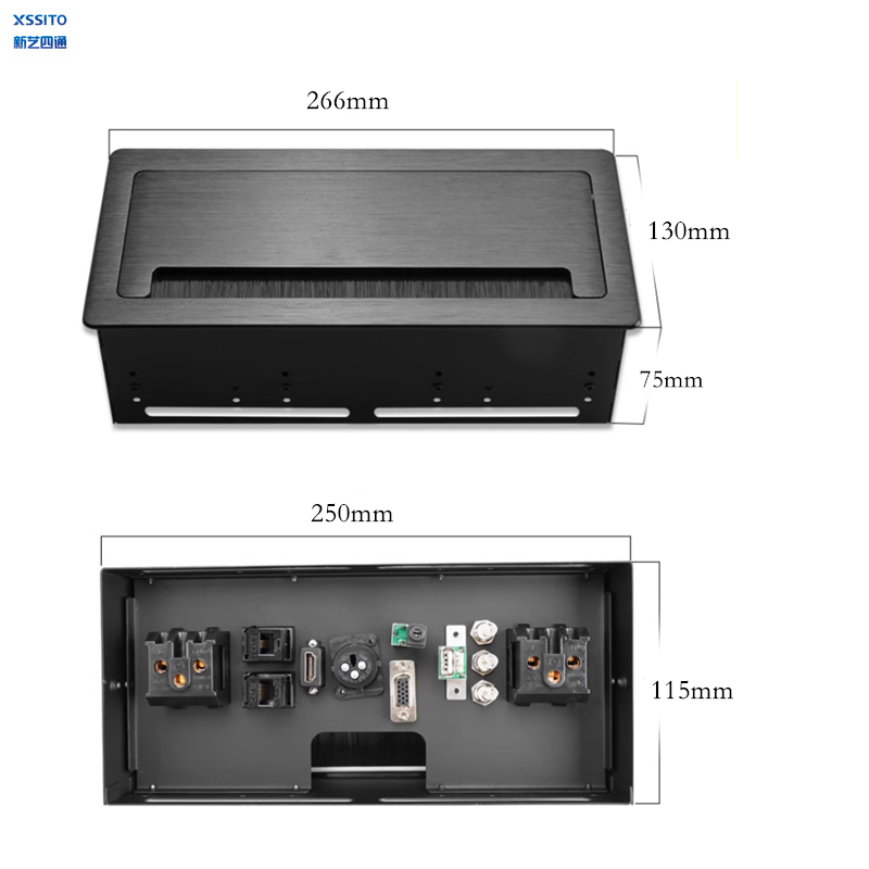 桌面插座嵌入式翻盖毛刷出线多媒体HDMI音频USB话筒卡农会议线盒 - 图0
