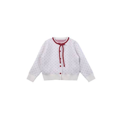 圣诞新年款~女童宝宝韩版甜美波点蝴蝶结绵羊绒针织开衫毛衣外套 - 图3