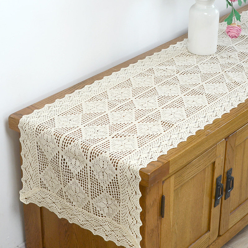 田园棉线镂空仿钩针桌旗美式复古餐桌茶几垫电视柜五斗柜盖布盖巾,淘宝优惠券,粉丝福利购,淘宝优惠卷