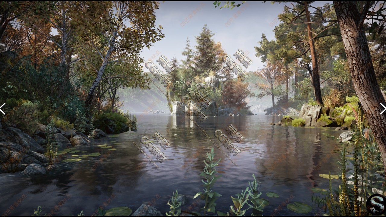 UE4虚幻4 Nature Package大自然树林沼泽湿地森林小湖环境场景-图1