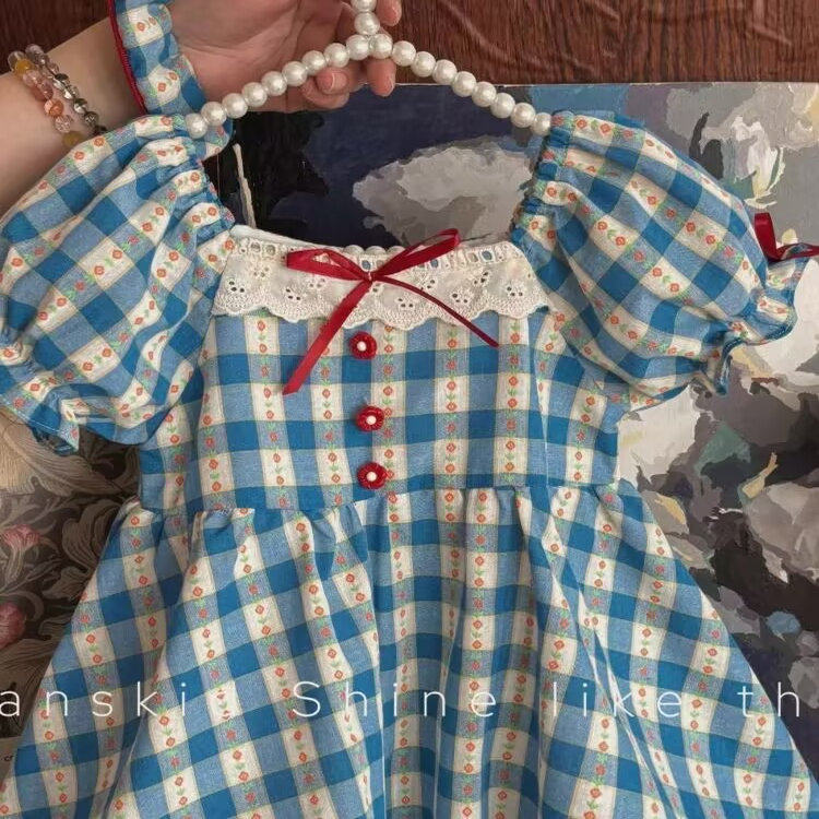 女童连衣裙夏装2025新款儿童格子时尚短袖韩版花苞裙洋气公主裙子,淘宝优惠券,粉丝福利购,淘宝优惠卷
