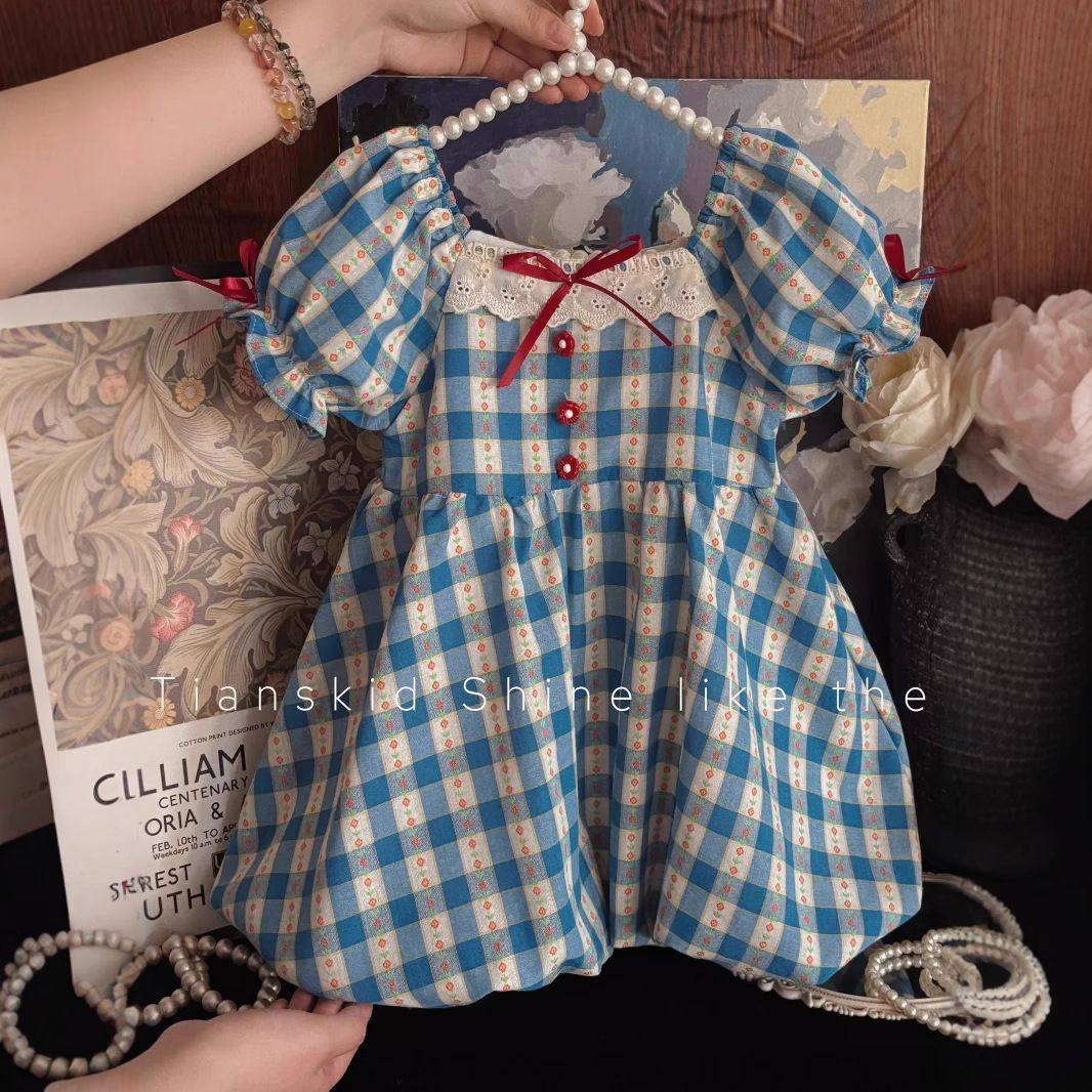 女童连衣裙夏装2025新款儿童格子时尚短袖韩版花苞裙洋气公主裙子,淘宝优惠券,粉丝福利购,淘宝优惠卷