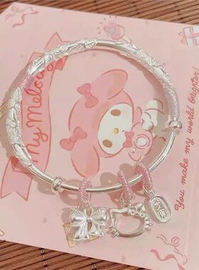 繁花似锦平安锁纯银手镯