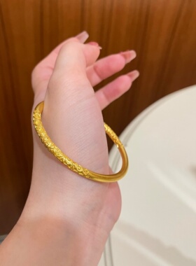 金包银卷草纹手镯实心素圈