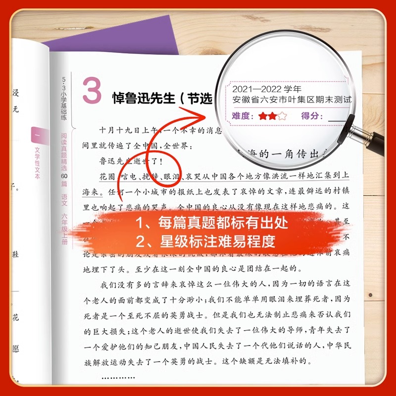 2025版53小学语文阅读真题60篇全一册通用一1年级2二3四4三5五6六语文人教版基础练文学性文本说明性文本非连续性文本文言文上100