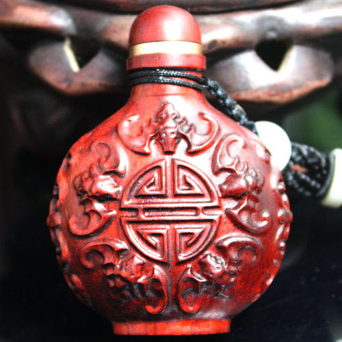 祥令德红木紫檀福禄蝙蝠鼻烟壶吉祥信物把件中国风男礼物纯手工 - 图2