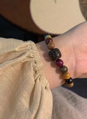 新中式刻字绿檀木串珠手链古风禅意念珠手串小众设计感民族风手饰