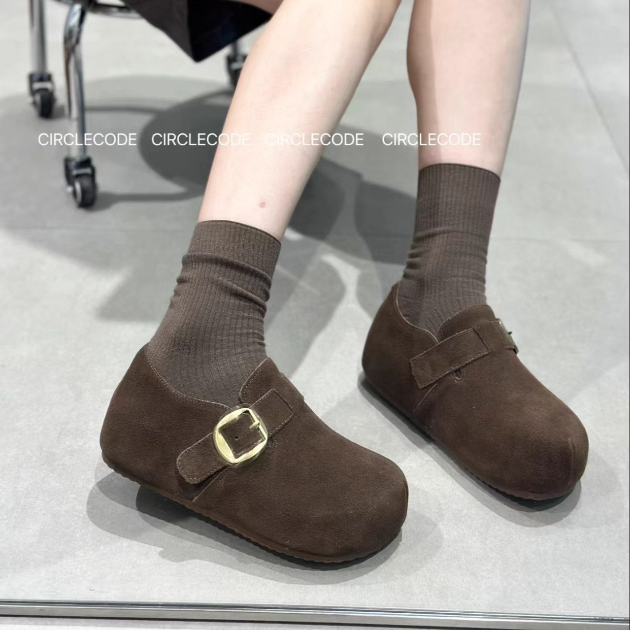 真皮厚底勃肯鞋女2025新款秋冬复古圆头内增高一脚蹬懒人鞋棉鞋女 - 图1