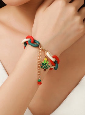 亚马逊热销圣诞节手链红绿亚克力手链雪花铃铛手饰圣诞礼物饰品