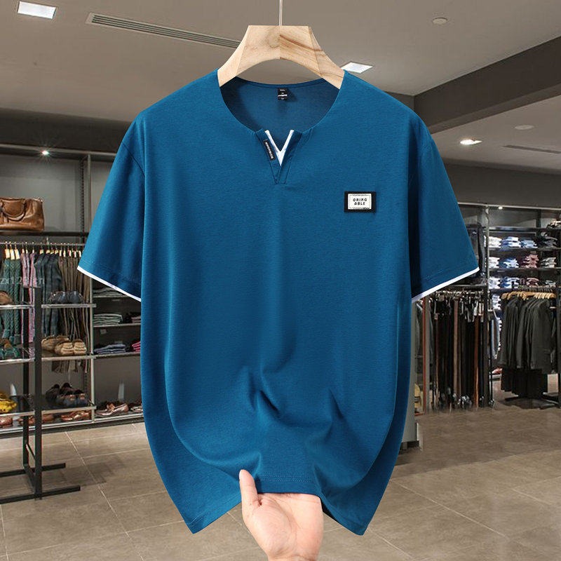 300斤大码短袖T恤男士夏季新款V领宽松休闲加肥加大胖哥哥半截袖,淘宝优惠券,粉丝福利购,淘宝优惠卷