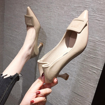 A D Hepburn ~ French high heel shoe woman 2022 New pointed low heel soft leather not grinding with a single shoe