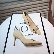 A D Hepburn ~ 2023 springtime small crowdsourced metal buckle pointed high heel banquet Shoe girl fine heel single shoe