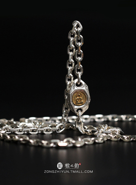 棕之韵925纯银链复古十字链佛印4mm太角手工银项链作旧潮男锁骨链