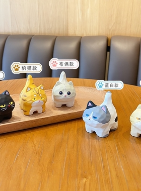 原创木雕风喵喵树脂摆件可爱