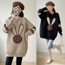 Large Code Gestational Woman Dress Suit Autumn winter Korean version loose with cartoon bunny sweater cover with slim knit blouse